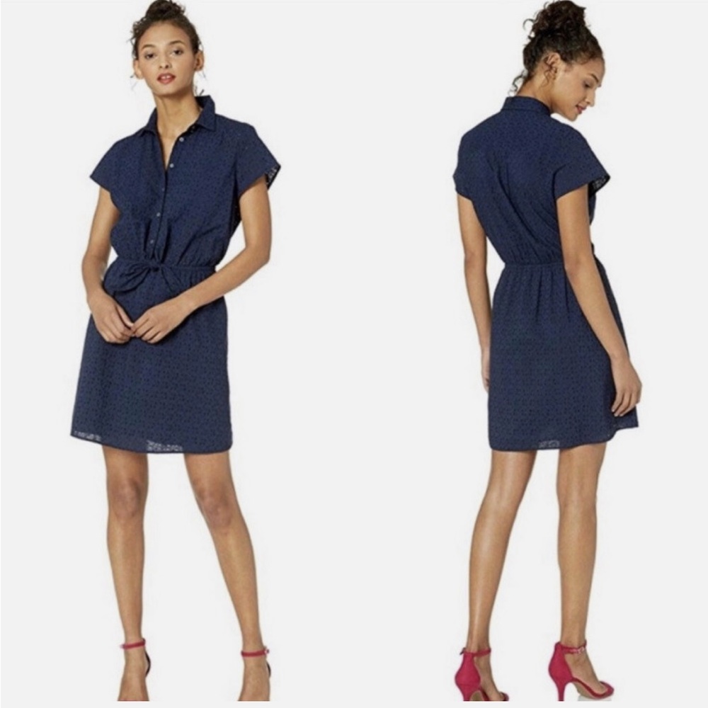 J. Crew Mercantile Eyelet Collared Tie-Front Dress Fit & Flare Blue Size Medium - Picture 14 of 14